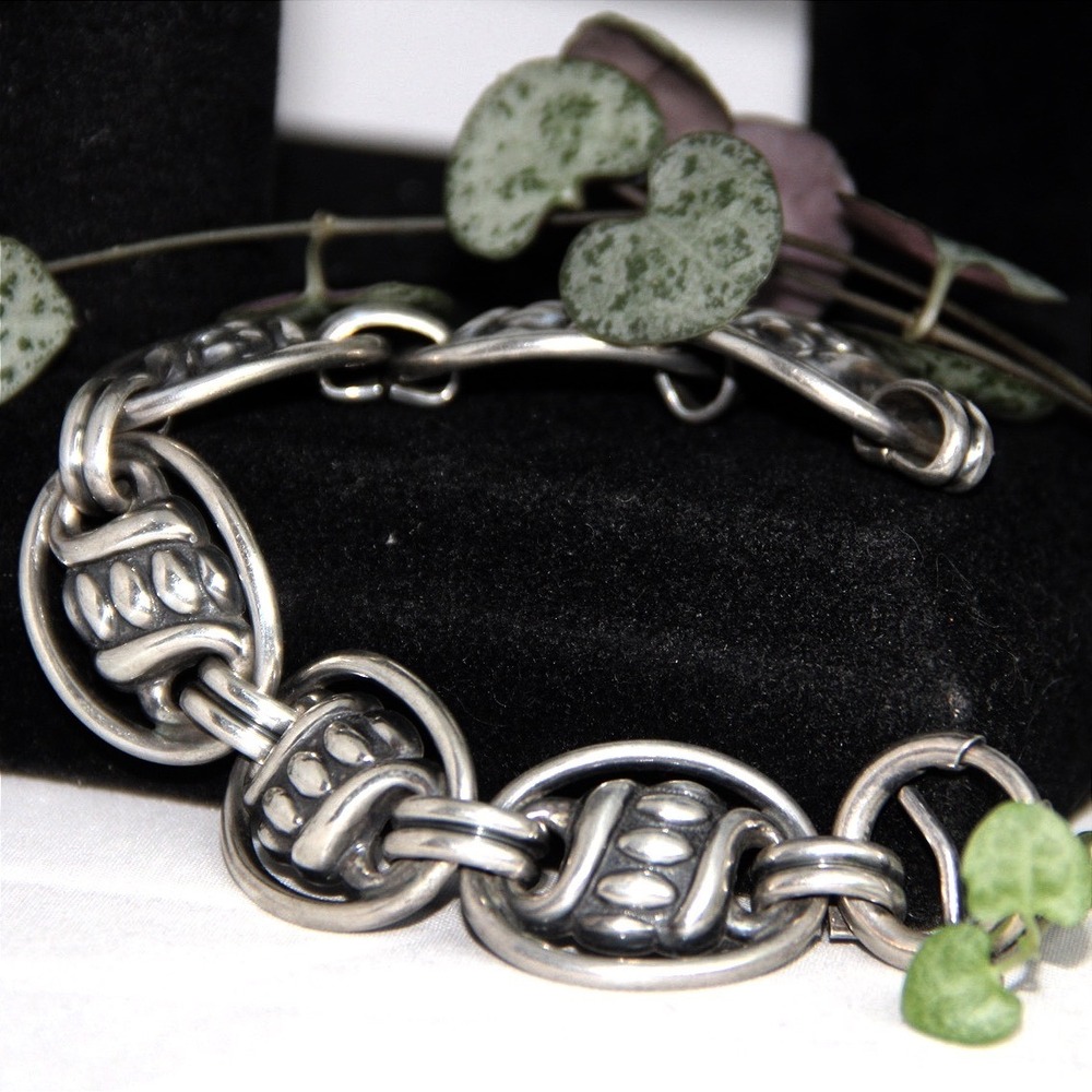 VTG HEAVY Sterling Silver MCM Link Bracelet 7in 43g Mid Century Modern Statement